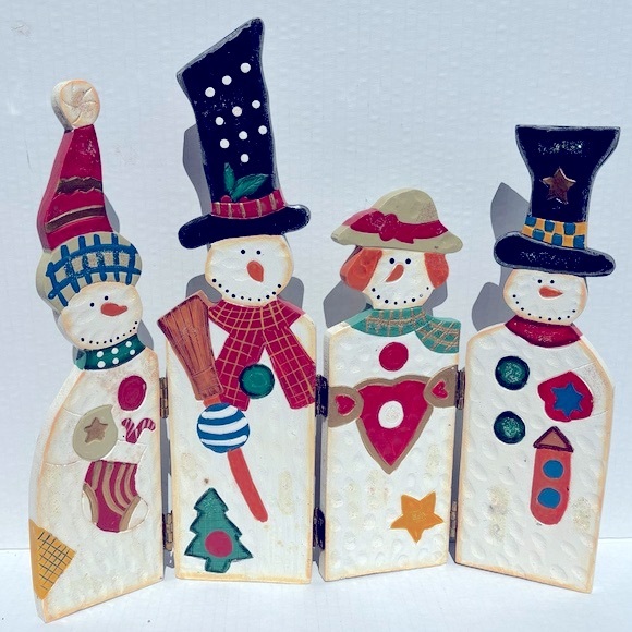 5 Panel Wooden Folding Snowman Decor Winter Holiday 13” - Picture 3 of 14